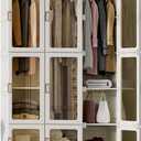 Portable Wardrobe Closet Storage Organizer for Clothes,Transparent Door Panels,Suitable for Living Room, Bedroom,Plastic Wardrobe with Magnetic Door and Easy Assembly (3 Hanging Rod) 