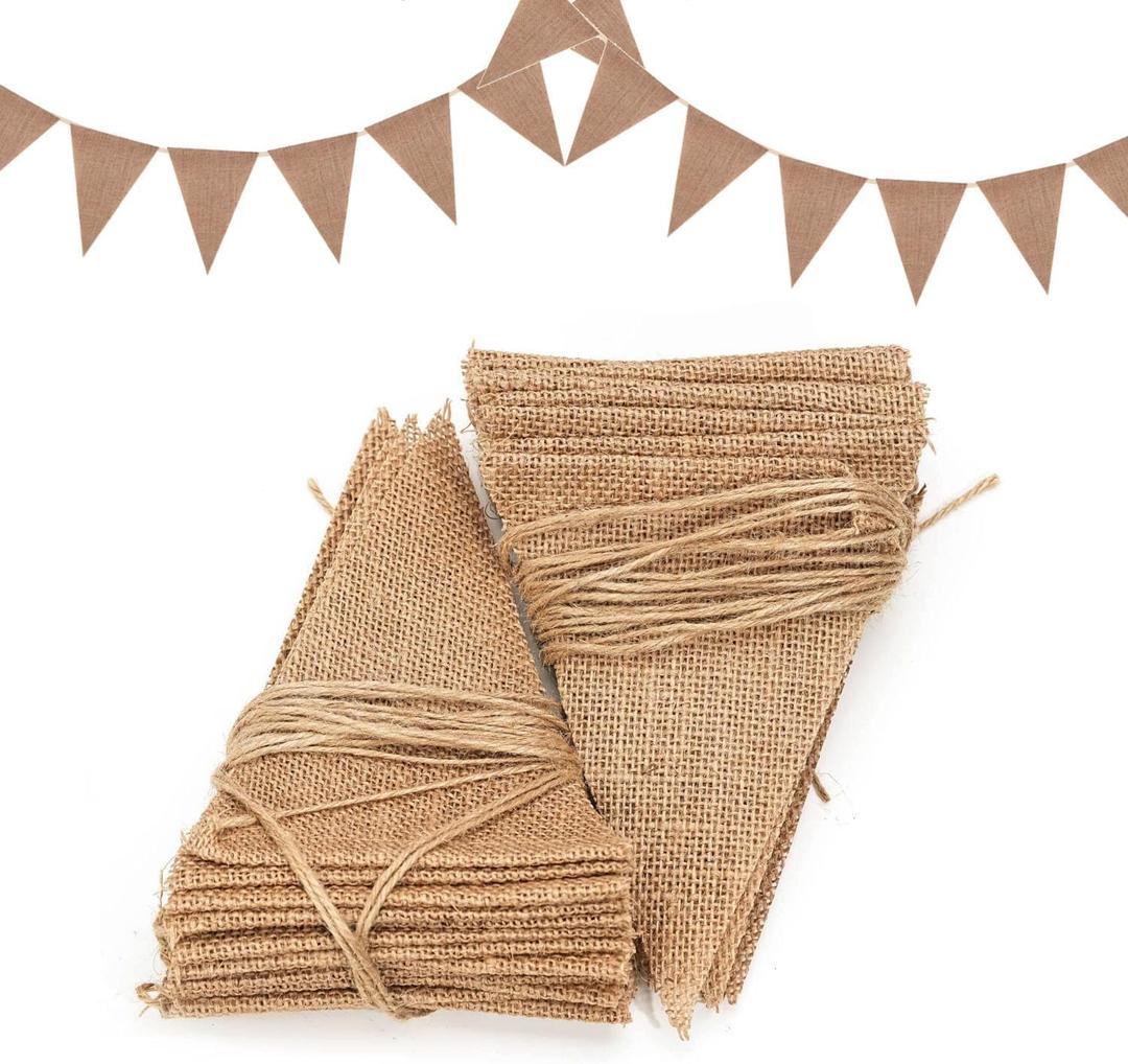 DAHI 32Ft Burlap Banner 48pcs DIY Burlap Banner Brown Fabric Triangle Flag Pennant Banner for Party Decorations Wedding Birthday Outdoor Garden Classroom DecoractionBrown