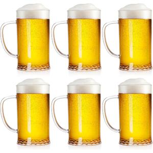 ZEAYEA Set of 6 Plastic Beer Mug, 16 oz Acrylic Drinking Cups with Handle, Clear Reusable Beer Stein Glasses for Party Bar Home Hotel Whiskey Juice Cocktail Beverages