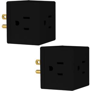 Philips 3-Outlet Extender, Extra-Wide Adapter Spaced, Easy Access Design, 3-Prong, Perfect for Travel, Cube, 2 Pack, Black, SPS3002BC/37