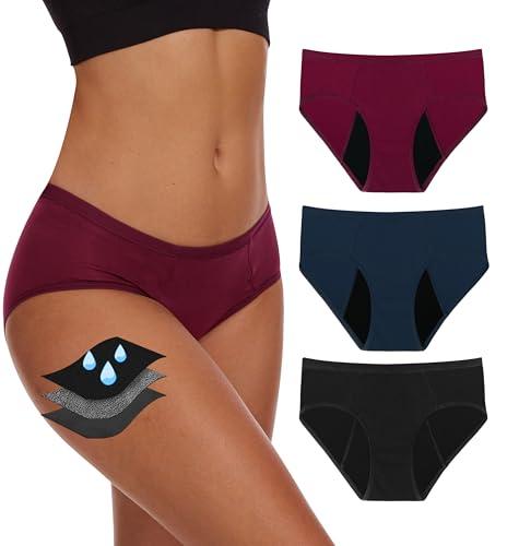 YESWEL Period Underwear For Women, Leak-Proof Hipster, Brief, Heavy Flow, 3 Pack (Large, Multicolor01)