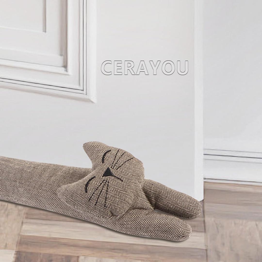 Cat Fabric Under Door Draft Stopper, 3LB Heavy Duty Decorative Soundproof Door Draft Blocker, 36 Inch Animal Energy Saving Draft Guard, Smiley