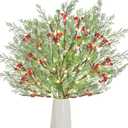 Yuefunny 4 Pcs 31 Inch Lighted Faux Cedar Branches Christmas Norfolk Pine Branches Artificial Cedar Picks and Sprays LED Light Greenery Stems for Winter Christmas Vase Decor (Classic Style)
