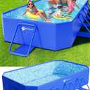 StarOcean Foldable Large Non-Inflatable Portable Folding Swimming Pool for Kids and Adult, Collapsible Pools for Backyard, Hard Plastic Shell, Oversized Thickened, Dark Blue, 89"x48"x20''