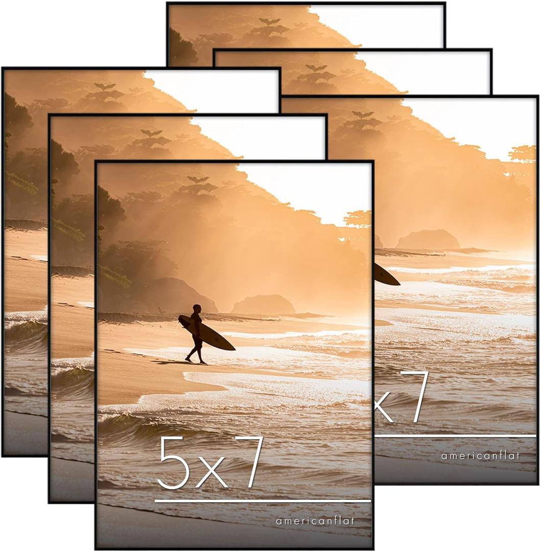Americanflat Front Loading 5x7 Picture Frame with Shatter-Resistant Glass - Set of 6 - Metropolitan Collection - Photo Frame for Tabletop and Wall Display - Black