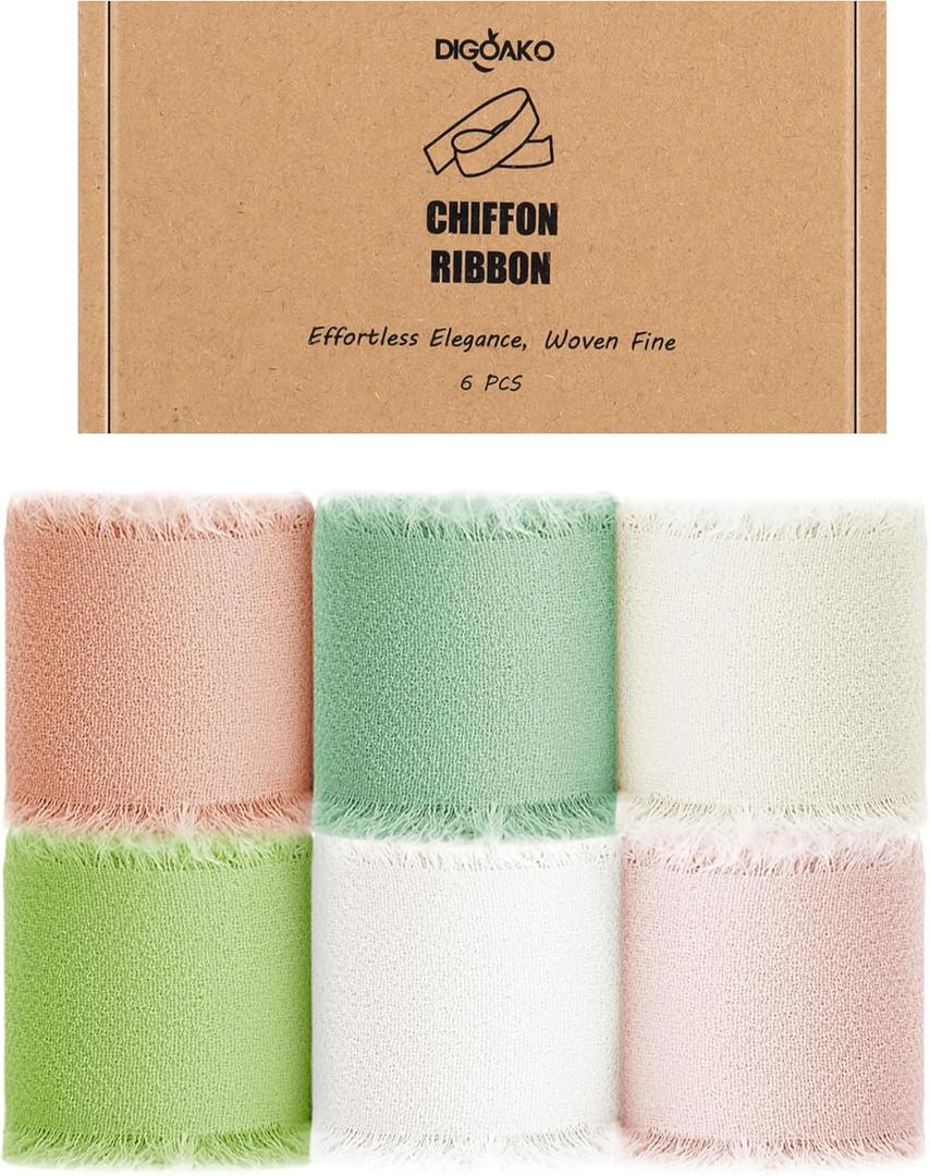 6-Color Silk Ribbon Set - 1.5" x30Yds Assorted Pastels | Fray-Resistant Chiffon for Baby Shower Favors, Wedding Decor, Small Business Craft Kits & DIY Gifts