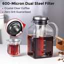 Bincoo Cold Brew Coffee Maker 40oz, Iced Coffee & Tea Brewer with 600-Mesh Fine Filter for Low Acid Smooth Taste, Square Glass Pitcher Fits Fridge Door, Dishwasher Safe Carafe