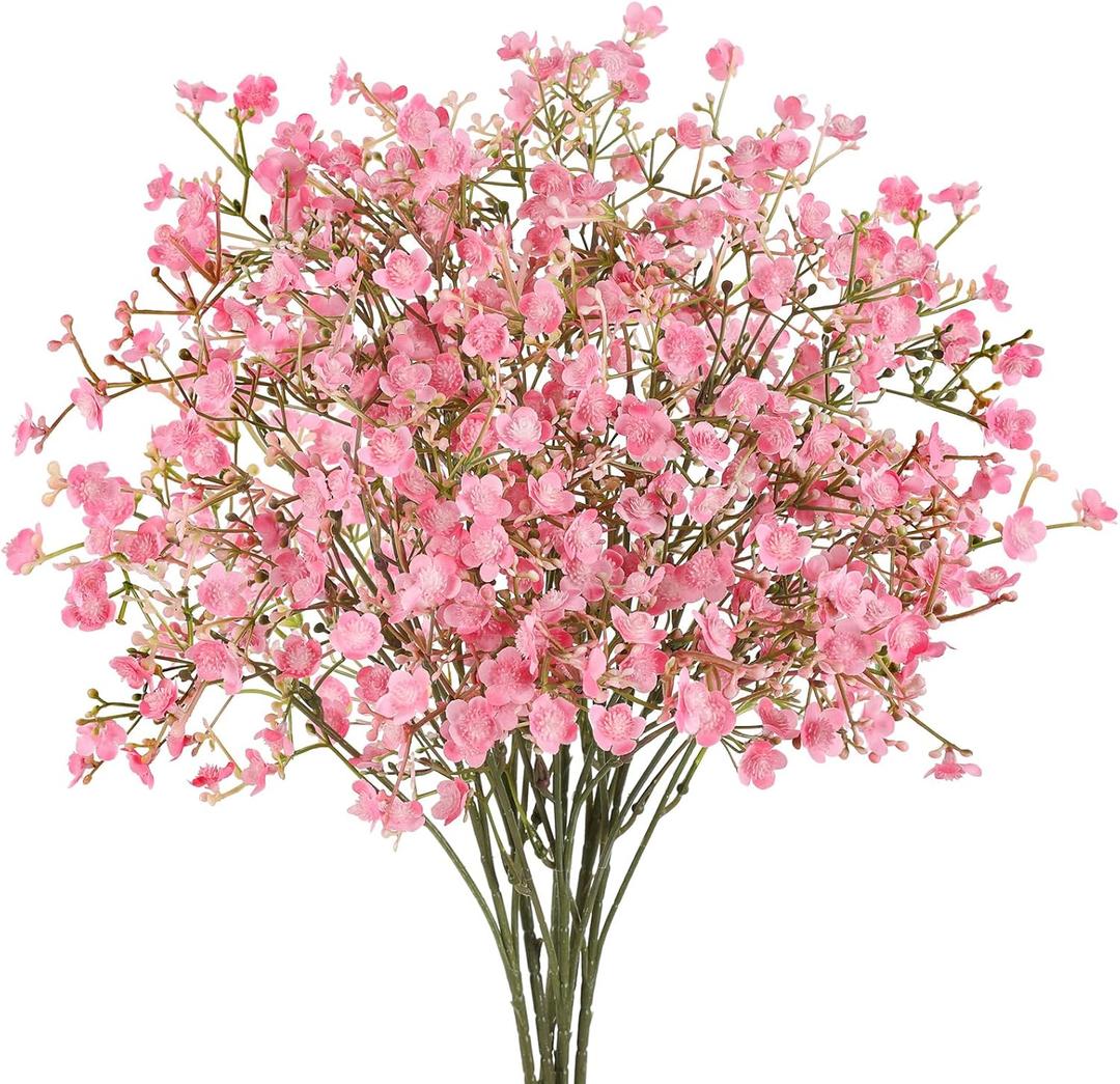 N&T NIETING 6Pcs Babys Breath Artificial Flowers,Real Touch Fake Cherry Blossom Pink Flowers Faux Flowers Bouquets for Vase Home Office Wedding Spring Indoor Outdoor Centerpiece Table Decorations