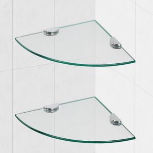 Glass Corner Shower Shelves, Tempered Floating Glass Shelves Wall Mount, Shower Caddy Organizer, Bathroom Corner Shelf with Zinc Alloy Brackets for Bathroom, Kitchen, Living Room, 9.8" x 9.8", 2 Pack