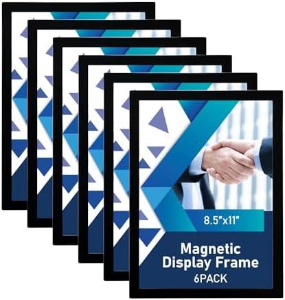 AceShow Magnetic Sign Holder - 8.5×11" Wall Mounted Self-Adhesive Magnetic Paper Holder,Transparent Wall Display Frame with Black Edge,Suitable for Office, Store, Mall, Home (Pack of 6)