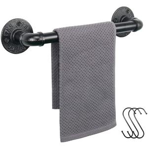 Jeasor Industrial Pipe Towel Rack Towel Bar, Heavy Duty Wall Mounted Rustic Farmhouse Bath Towel Holder for Bathroom (Black, 12 inch)