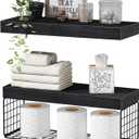 QEEIG Bathroom Shelves Over Toilet - Wall Mounted Floating Shelves Toilet Paper Storage Small Farmhouse Decor Shelf 16 inch Set of 2, Black (019-B2)