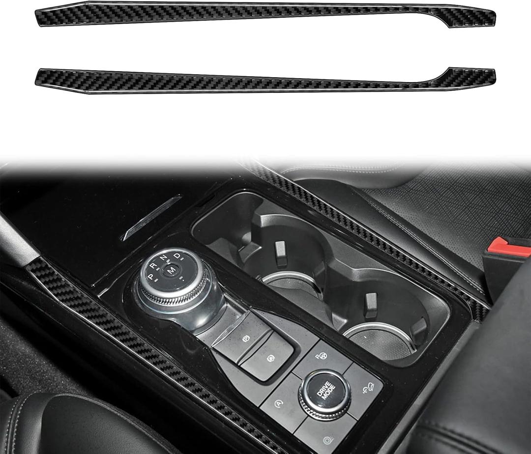 Carbon Fiber Center Console Gear Shift Box Panel Cover Trim Compatible with Ford Explorer 2020 2021 2022 Interior Accessories Black (2Pcs)