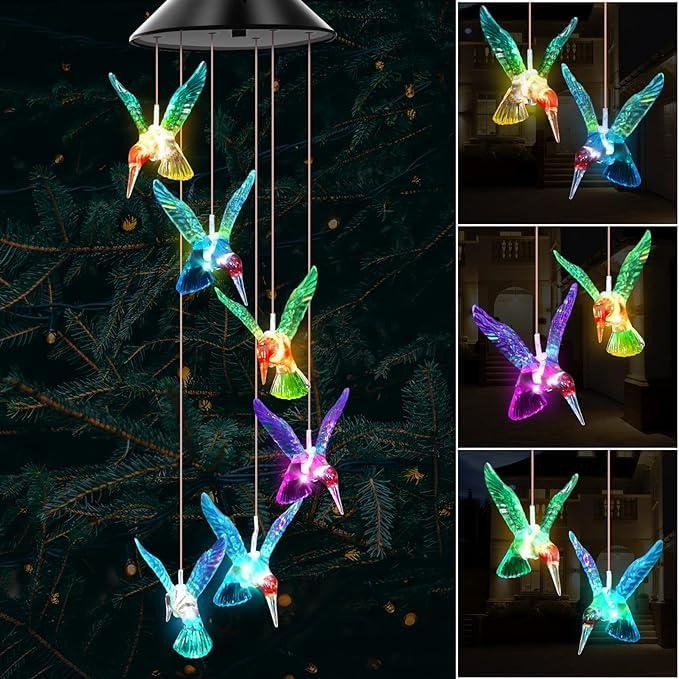Acrylonitrile Butadiene Styrene(ABS) Green Hummingbird Solar Wind Chimes Multi Colour Changing Lights, for Gifting for, Outdoor Garden Decorations