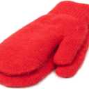 Women's Winter Mittens for Adult Ladies Soft Knitted Gloves Thick Crochet Mittens Cold Weather Accessory(S/M) (Red, M)