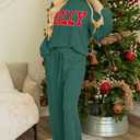 Women Pajamas Set Loungewear Ribbed Long Sleeve Top and Pants with Pockets Lounge Sweatsuit Set (Green, XXL)