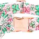 Lionheart glory St. Patrick's Day Dog Collar with Flower Dog Collar for Large Dogs, Green Collars Lucky Clover Shamrock Dog Collar Flower Pet Collar Bows Heavy Duty