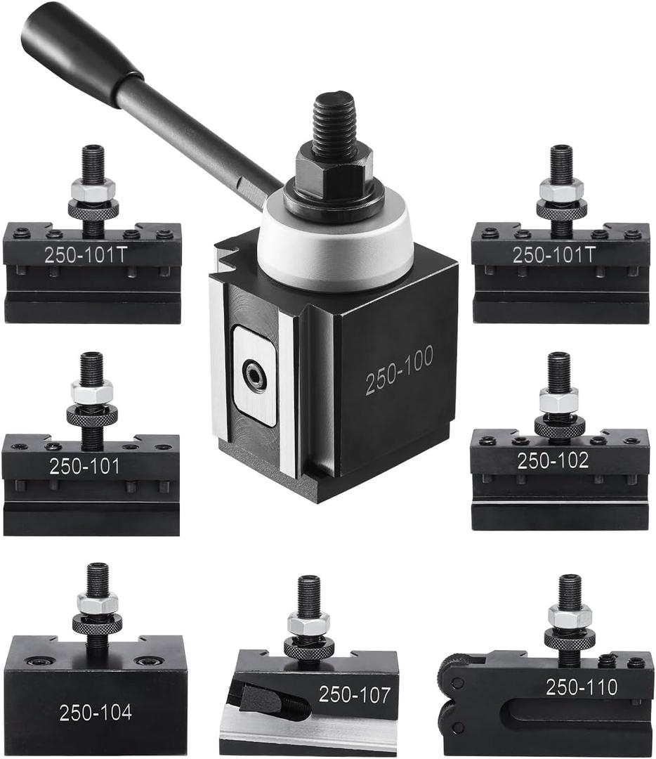 VEVOR Quick Change Tool Post Set, 8 Pcs, Includes Lathe Tool Holders, Tool Post with Turning Tool Holder Accessories, Fit for Mini Lathe & Metal Lathe 6"-12" Swing, Durable Steel Material
