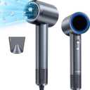 Hair Dryer, 150000 RPM Professional High-Speed Blow Dryer, Negative Ionic Hair Dryer for Fast Drying, Low Noise Thermo-Control HairDryer with Magnetic Nozzle for Home Travel Women Man (Gray)