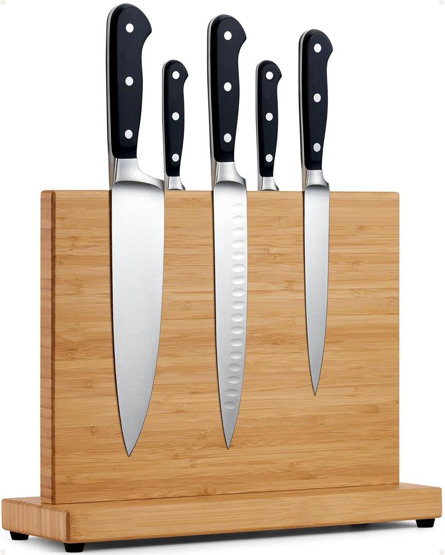 LARHN Magnetic Knife Block - Powerful Double-Sided Wooden Magnetic Knife Holder for up to 9 Knives - Supplied as Empty Knife Block Without Knives