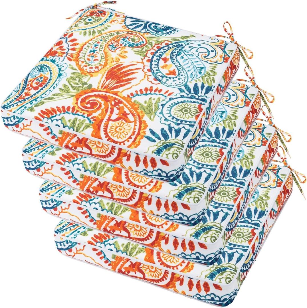Outdoor Chair Cushions 19 x 19 Inch Waterproof Patio Seat Cushions | Set of 4 Patio Chair Cushions with Zipper and Ties, Fade-Resistant Fabric for Patio Furniture Garden Sofa Couch Chair Pads, 4 Pack - 19x19 Inch
