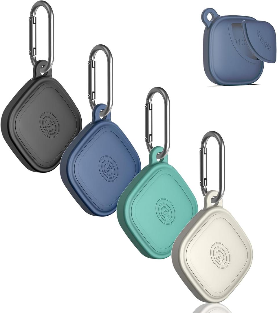(4-Pack) Silicome Case for Tile Mate 2024, Waterproof Tile Mate Holder Full Body Protective Cover Compatible with Life360 Mate Tile Tracker with Keychain (Black/Off White/Blue/Green)