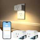 Linkind Matter Smart Plug with LED Night Light, Work with Alexa, Apple Home, Google, Smart Outlet 15A/1800W, Dusk to Dawn, Plug in Wall, Timer&Schedule, ETL&FCC Certified, 2.4GHz Wi-Fi Only, 2 Pack