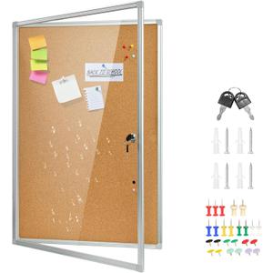 36"x24" Lockable Enclosed Cork Bulletin Board, Shatter-Resistant Display Case with Aluminum Frame for School, Office, Hospital & Business Use