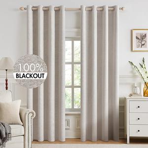 MIULEE 100% Blackout Linen Textured Curtains for Bedroom Solid Thermal Insulated Ivory Grommet Room Darkening Curtains & Drapes Luxury Decor for Living Room Nursery 52 x 92 Inch (2 Panels)