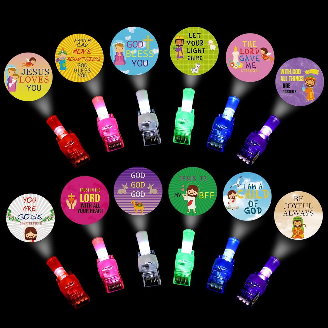 Tuanse 36 Pcs Christian Finger Lights Bulk, Glow in The Dark Jesus Christian Party Favors, Jesus Religious Gifts Finger Lights for Sunday School Church Bible Supplies