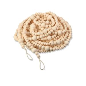 Christmas Wood Bead Garland Rustic Christmas Wooden Beads Decorative Tree Wooden Beaded Garland Decor Farmhouse Boho Ornaments for Xmas Decoration Supplies(Wood Color)