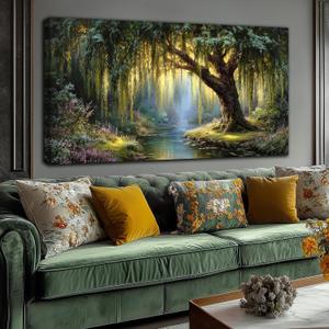 Green Willow Tree Canvas Wall Art Large Botanical Nature Wall Painting, 58"L x 29"W