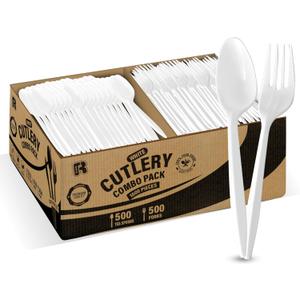 1000 Pcs Plastic Utensils Set - 500 Forks And 500 Spoons - Premium Plastic Forks And Spoons - Medium Weight Silverware Set - Bulk Disposable Cutlery 1000 Pcs Plastic Utensils Set - 500 Forks And 500 Spoons - Premium Plastic Forks And Spoons - Medium Weight Silverware Set - Bulk Disposable Cutlery