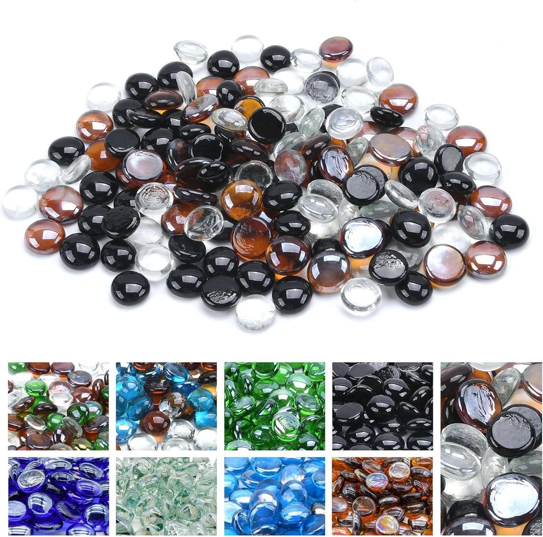 GasSaf Blended Fire Glass Beads for Outdoor Fire Pit, Fireplace, Replaces Existing Gas Logs & Lava Rocks, 3/4 Inch Glass(10 Pound)(Black, Amber, Crystal Clear Luster)