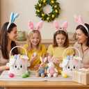 Mimorou 3 Pack Easter Basket Soft Plush Bunny Sherpa Personalized Bucket with Rabbit Ears Decorative Bow Large Bunny Tote Bags Ideal for Egg Hunt, Party Favors(White)