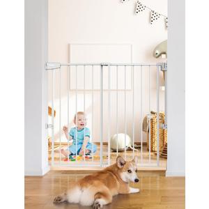 Babelio 34" Tall No Bottom Bar Baby/Dog Gate for Stairs, House and Doorways, 29.7-46.5" Auto Close Safety Pet Gates with Large Walk Thru Door, Hardware Mount, White