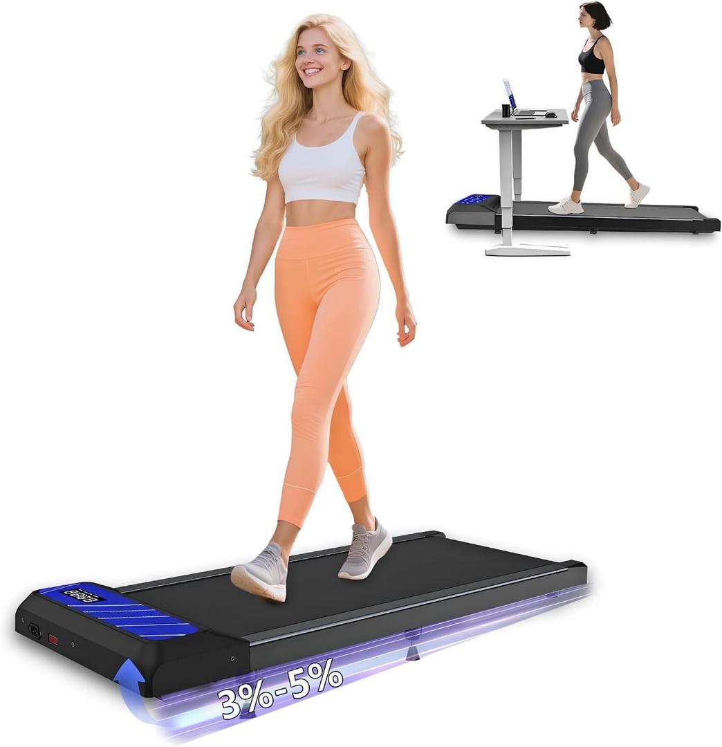 Walking Treadmill Pad, Under Desk Treadmills with Incline for Home Office,2.5 HP Portable Walking Machine with 265 LBS, Remote Control, LED Display (Black&Red)