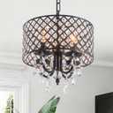 VILUXY Black Crystal Chandelier Modern Ceiling Pendant Light Fixture Drum Raindrop 4-Light Hanging Light for Bedroom Kitchen Island Dining Room Entry