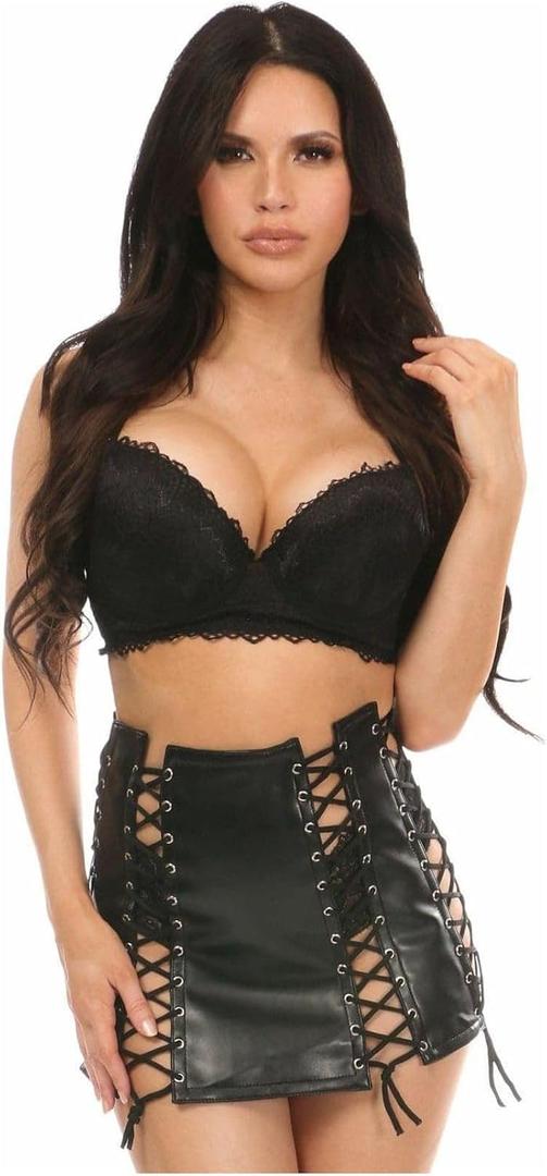 Daisy corsets womens Black Faux Leather Lace-up Skirt W/Black Lacing (6X) Daisy corsets womens Black Faux Leather Lace-up Skirt W/Black Lacing (6X)