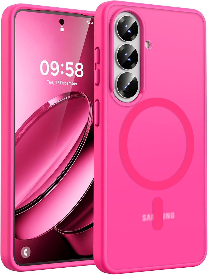 TOCOL for Samsung Galaxy S26 Case, Compatible with Magsafe, Full Camera Protection, Built-in Magnetic Ring, Drop Protection, Translucent Matte Phone Case for S26 6.3 inch (Hot Pink)