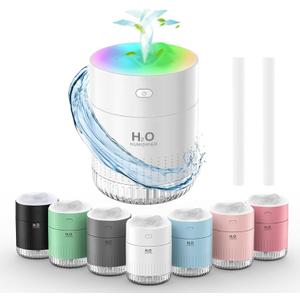 Portable Small Humidifiers for Bedroom Baby, Rechargeable Mini Cool Mist Plant Humidifier for Plants, Quiet Desktop Humidifier with 2 Working Modes & Colorful Night Light for Travel, Office, Bedroom