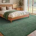 FinRec 5x7 Washable Area Rugs for Bedroom Living Room, Low Pile Thin Rug Solid Color, Non-Slip Carpet Indoor for Home Decor (Green/White)