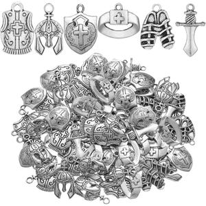 Ecation 180 Pcs Bible Theme Charms Pendants Put on the Full Armor Alloy Pendant Sunday Craft Belt Helmet Armor Charms Bulk for DIY Bracelet Necklace Jewelry Making (Silver)
