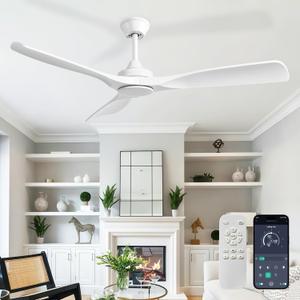 Depuley Ceiling Fan Without Light: 52 Inch 3 Blade Outdoor Fans for Patios - White Ceiling Fan No Light Indoor Remote Control Ultra Quiet DC Motor Reversible 6 Speed Timer