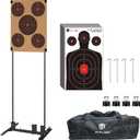 Atflbox Shooting Target Stand with 10pcs 17x25 Inch Paper Targets, Durable Paper Target Holder with Stable Adjustable Base for Cardboard Silhouette, H Shape, USPSA/IPSC, IDPA Practice