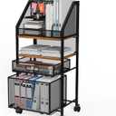 Rolling File Cart with 2 Drawers Metal Moving Storage Cart with Lockable Wheels Wood&Mesh Rolling File Organizer Filing Cabinets for Home Office Classroom Organization(31 * 15 * 10 Inch)