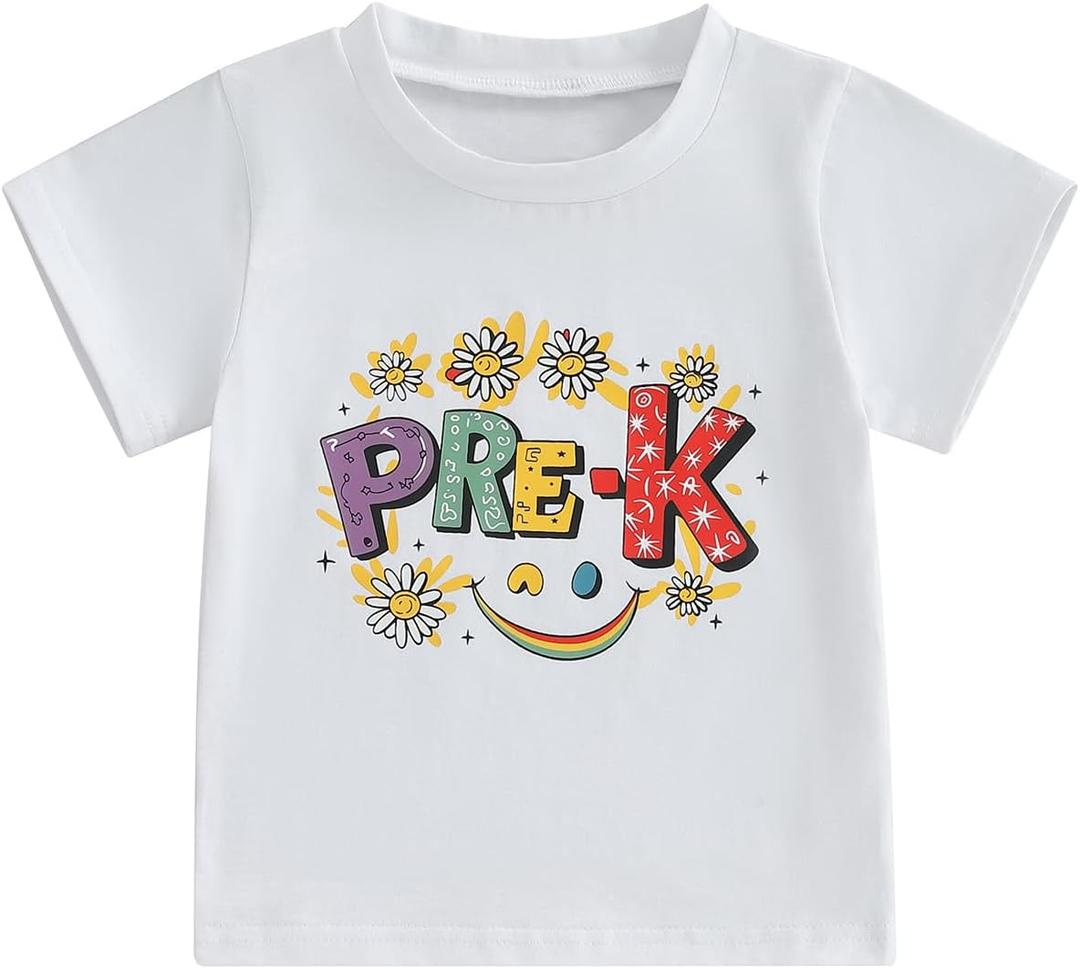 Back to School Clothes Girls Boys School Shirts Short Sleeve Letter Print 2T 3T 4T 5T 6T 7T Girls Boys Tops (White)