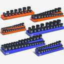 KJE Magnetic Socket Organizer Set 6 Piece, Magnetic Socket Holder Includes 1/4", 3/8", 1/2", Holds 143 Pieces Metric and SAE Socket Trays for Tool Box Drawer (Orange & Blue)