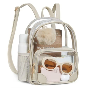 Missnine Clear Mini Backpack Stadium Approved, Thick PVC Mini Clear Bag for Sport Events, Concert, Festival (Khaki-classic)