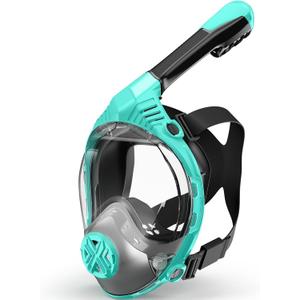 Full Face Snorkel Mask- Snorkeling Gear for Adults with Safe Dry Top Breathing System, Latest Foldable Panoramic View Snorkeling Mask for Men and Women, Anti Fog Anti Leak (Green)